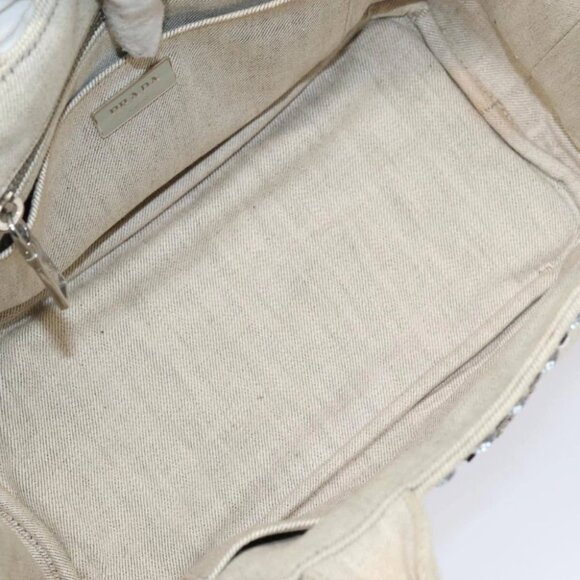 PRADA Bijoux Canapa PM Hand Bag Canvas 2way Gray Silver - Picture 13 of 15